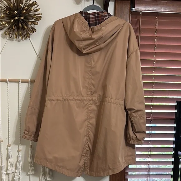Tan Hooded Jacket with Plaid Lining - Picture 2 of 3